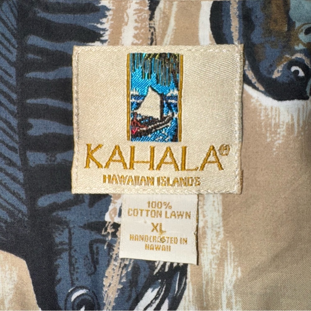 Kahala Men's Hawaiian Size XL Tan/Blue Nautical Shirt 100% Cotton Short Sleeve - Picture 4 of 6